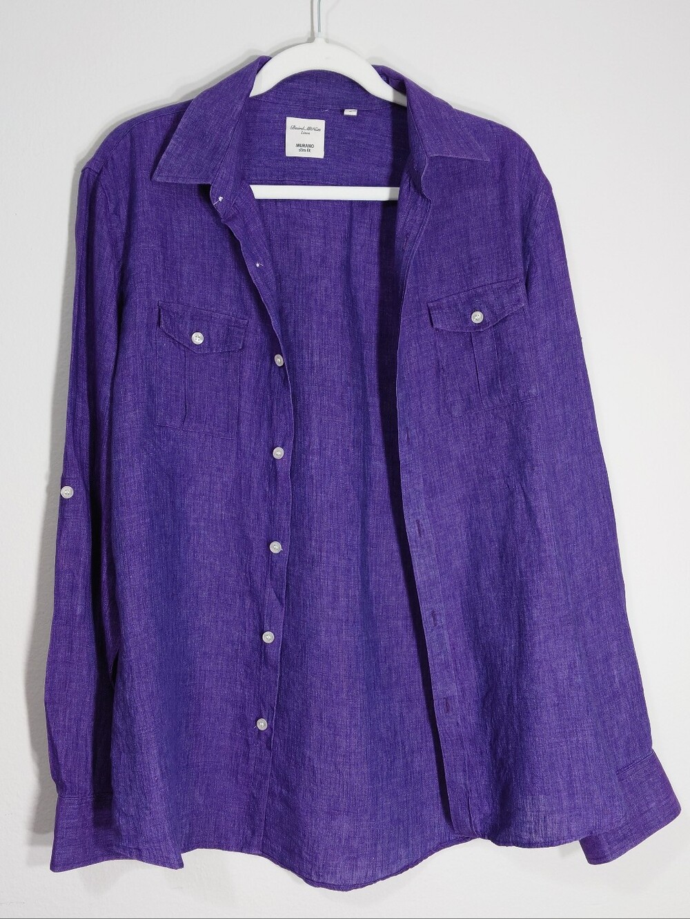 Murano Baird McNutt 100% Linen Purple Button Front Shirt Men's L Slim Fit - Picture 2 of 6